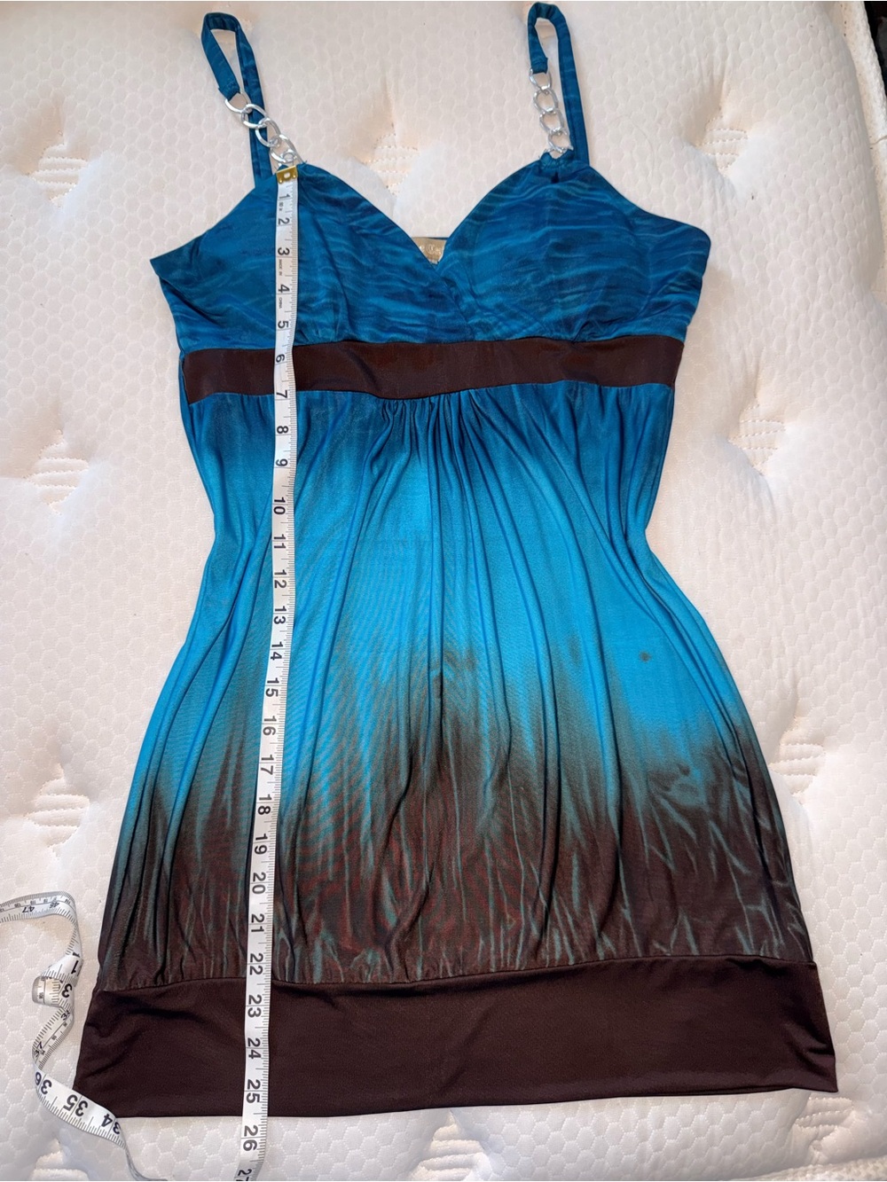 89. Blue Ombre Spaghetti Strap Dress with Brown Trim - Picture 3 of 7